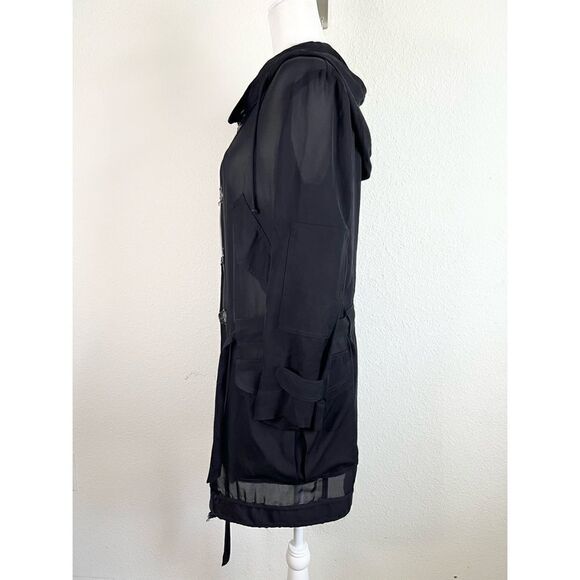 ALC Black Silk Sheer Long Sleeve Hood Full Zip Hobo Lagenlook Utility Jacket - Picture 5 of 10